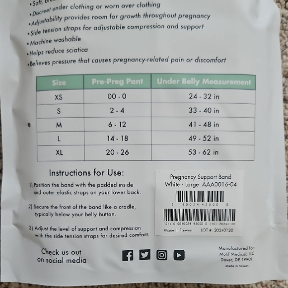 Motif Pregnancy Back Brace - White Large - Picture 4 of 6